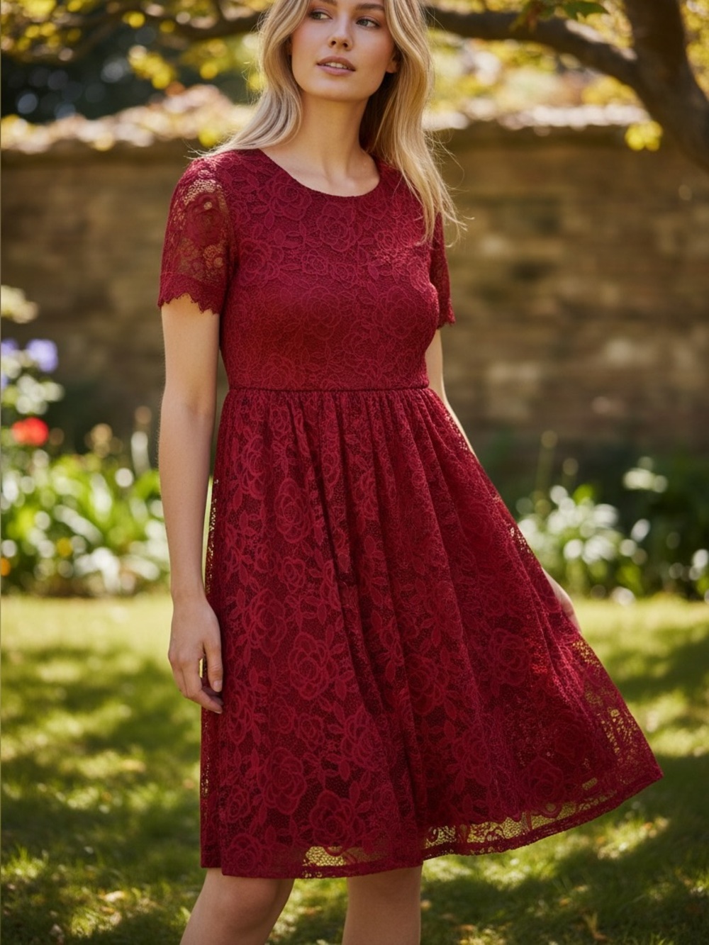 torrid Burgundy Lace Midi Fit-and-Flare Dress